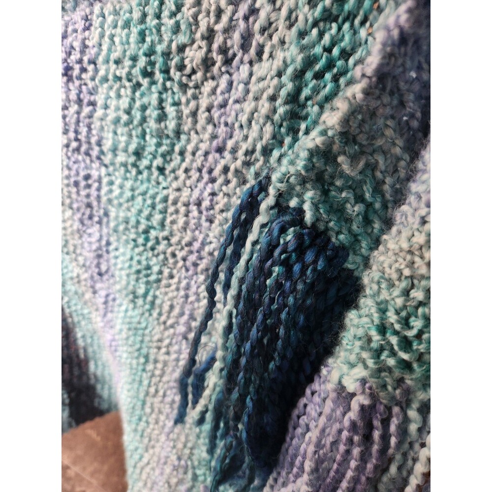 Soft Wide Handmade Scarf Crochet ~18x64 In. Multicolor Blue Stripes W/ Fringe - Picture 14 of 16